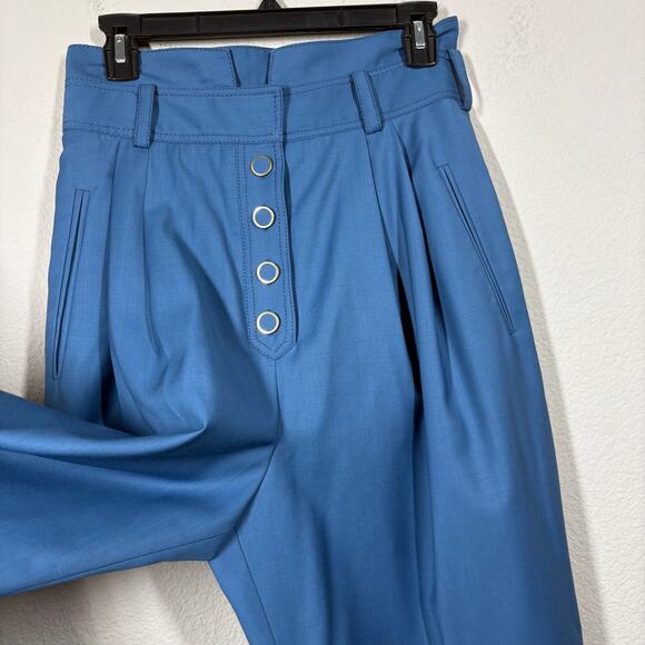 Zimmermann 1 Wool Pleated Paperbag Pants Blue Button Up High Waisted /4-6 US - Picture 6 of 13